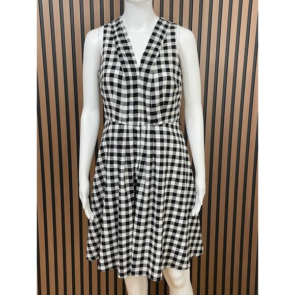 Ann Taylor Women's 4P Black Dress Polyester Plaid Strappy Sleeve Sheath Casual - Picture 1 of 8